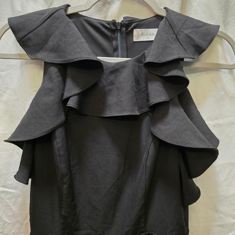 Altar'd State black sleeveless ruffle mini dress circle skirt back zip medium - Picture 3 of 11